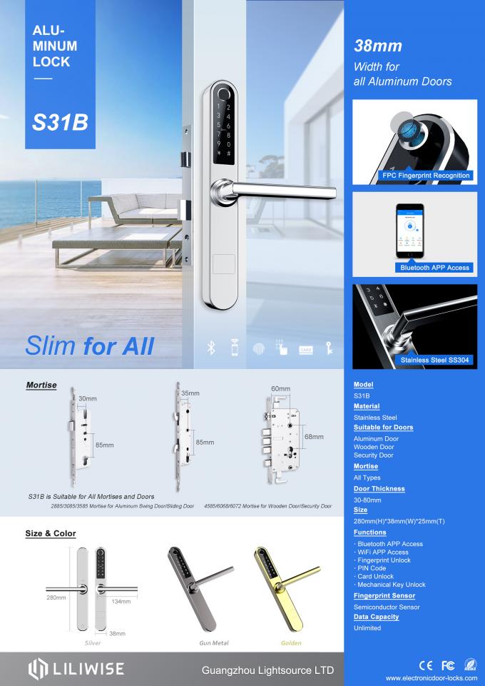Electronic Door Locks 38mm Width Slim Panel WiFi APP Access MF1 Card 13.56Hz 0